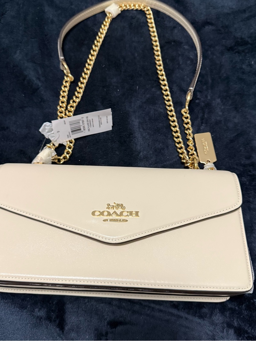 COACH Cream Crossbody Wallet with Gold Chain Strap